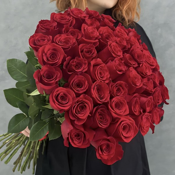 51 красная роза 60 см  импорт